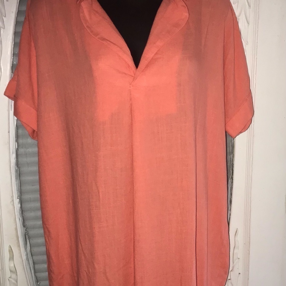 Zenana Womens  Coral Orange Linen Frayed Hem Shirt Dress NWOT